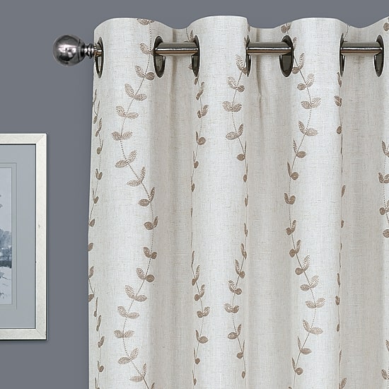Max Blackout Lindley Linen Blend Embroidered Grommet Top Embroidered 100% Blackout Single Curtain Panel