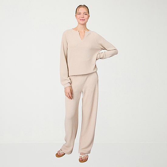 Free Country Womens V Neck Long Sleeve Rib Knit Pullover Sweater