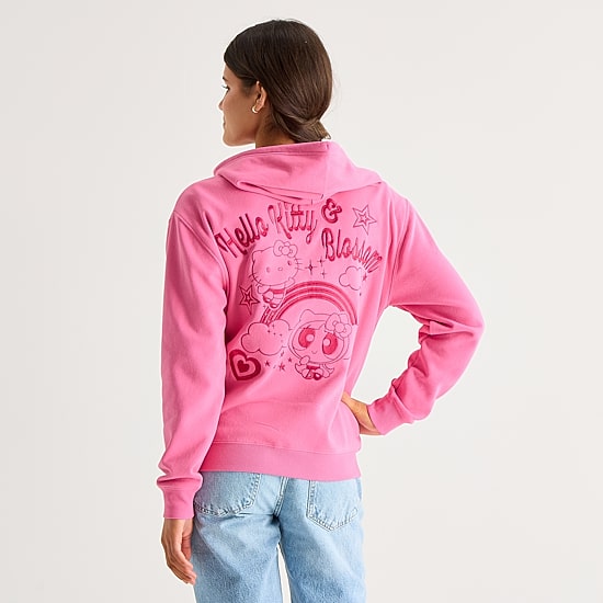 Hello Kitty® And Friends X The Powerpuff Girls™ Womens Juniors Long Sleeve Fleece Zipper Hoodie