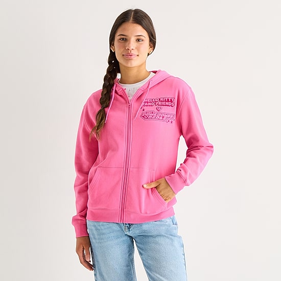Hello Kitty® And Friends X The Powerpuff Girls™ Womens Juniors Long Sleeve Fleece Zipper Hoodie