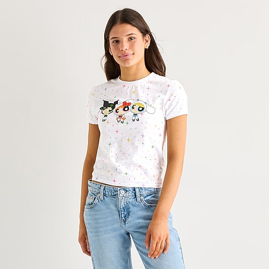 Hello Kitty® And Friends X The Powerpuff Girls™ Juniors Womens Short Sleeve Graphic T-Shirt