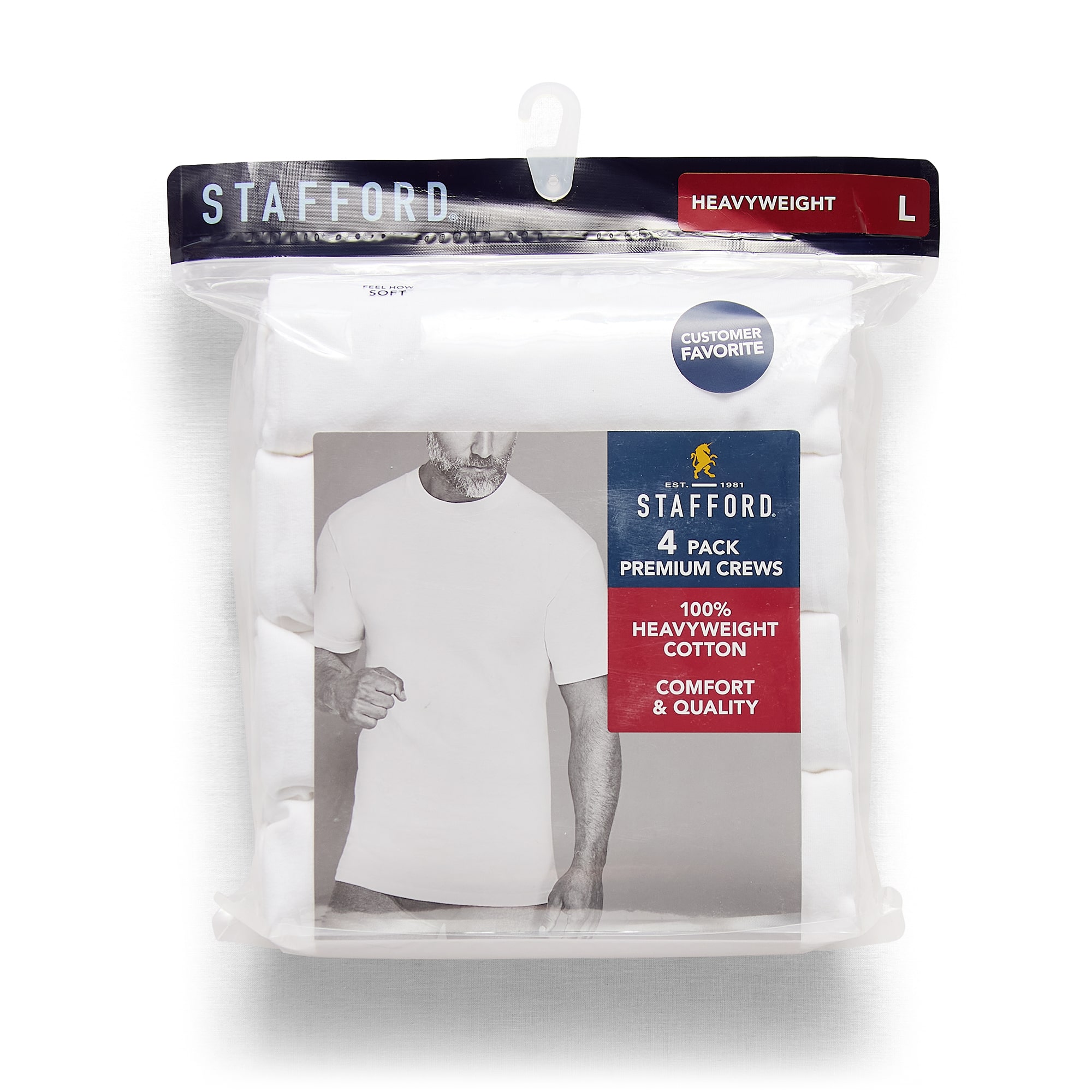 Stafford Heavyweight Cotton Mens 4 Pack Short Sleeve Crew Neck T-Shirt