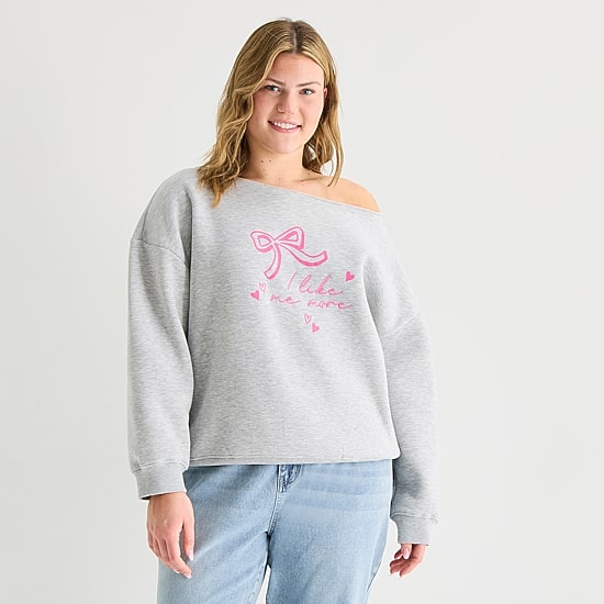Forever 21 Womens Juniors Plus Asymmetrical Neck Long Sleeve Sweatshirt