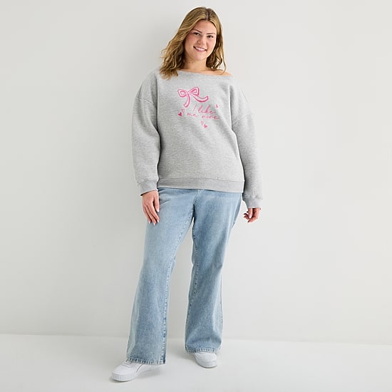Forever 21 Womens Juniors Plus Asymmetrical Neck Long Sleeve Sweatshirt