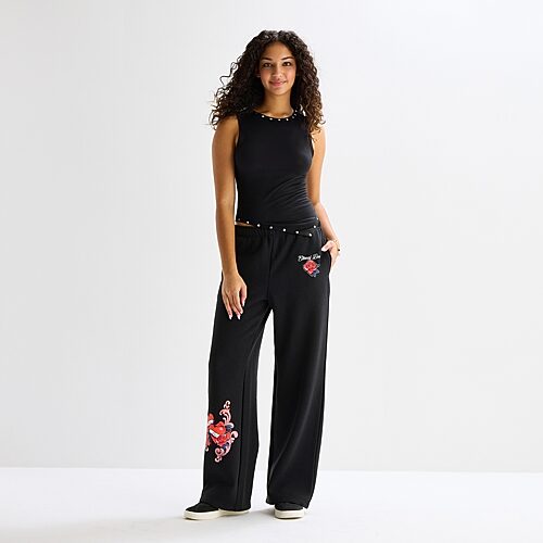 Forever 21 Womens Juniors Wide Leg Sweatpant In Black