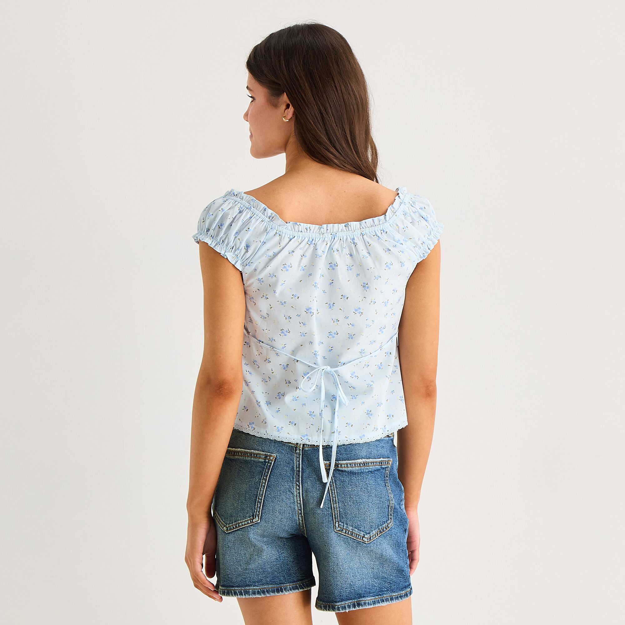 Arizona Womens Juniors Square Neck Short Sleeve Babydoll Top