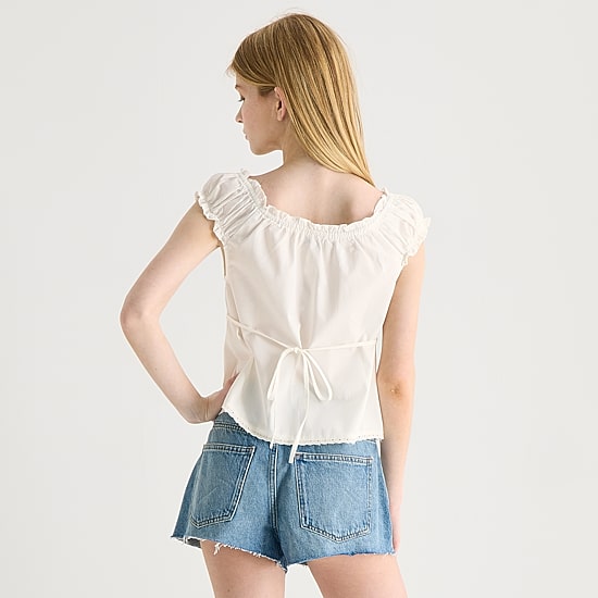 Arizona Womens Juniors Square Neck Short Sleeve Babydoll Top