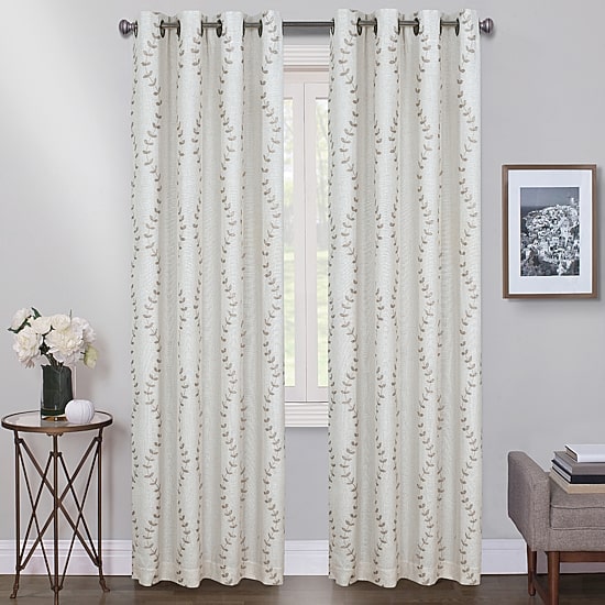 Max Blackout Lindley Linen Blend Embroidered Grommet Top Embroidered 100% Blackout Single Curtain Panel