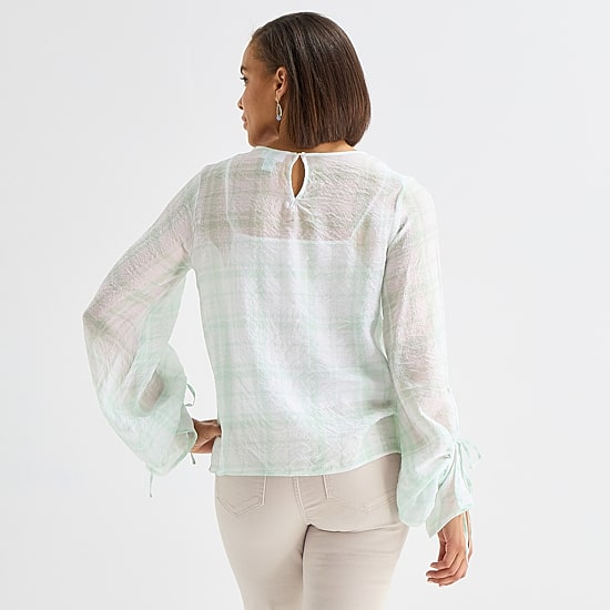 Liz Claiborne Womens Crew Neck Long Sleeve Blouse