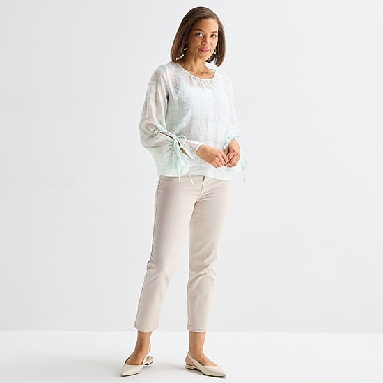 Liz Claiborne Womens Crew Neck Long Sleeve Blouse