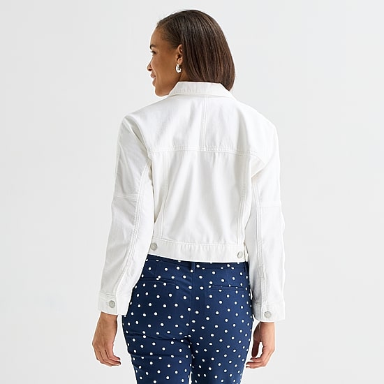 Liz Claiborne Denim Cropped Womens Denim Lightweight Cropped Jacket