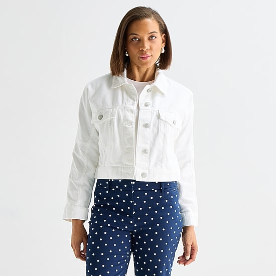 Liz Claiborne Denim Cropped Womens Denim Lightweight Cropped Jacket