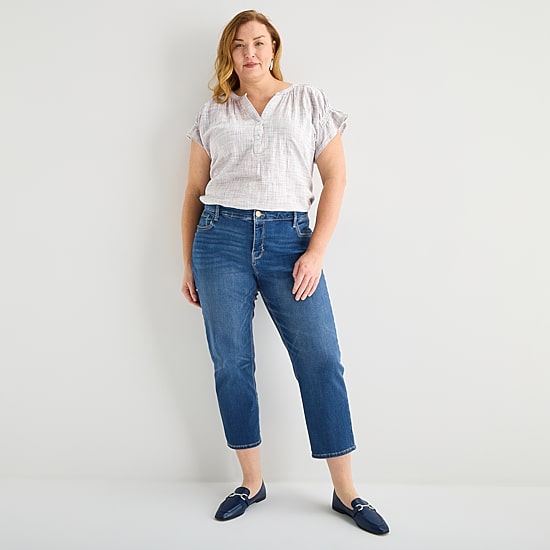 Liz Claiborne Womens - Plus High Rise Cropped Jean