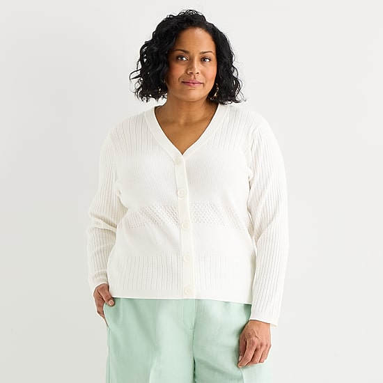 Liz Claiborne Womens V Neck Long Sleeve Button Plus Cardigan