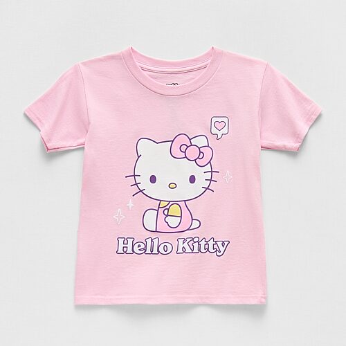 Little & Big Kid Girls Crew Neck Short Sleeve Regular Fit Hello Kitty Graphic T-Shirt, Medium (10-12), Pink