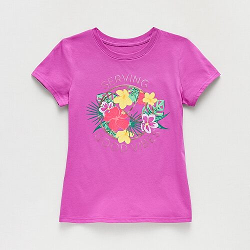 Xersion Little & Big Kid Girls Crew Neck Short Sleeve Regular Fit Graphic T-Shirt, 3x-large (22.5) Plus, Purple