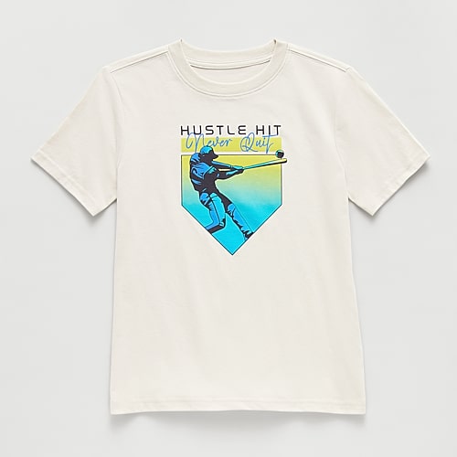 Xersion Little & Big Kid Boys Crew Neck Short Sleeve Regular Fit Graphic T-Shirt, Medium (10-12), Beige