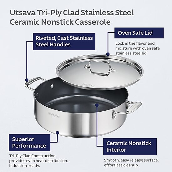 Tramontina Utsava Stainless Steel 5-qt. Covered Casserole