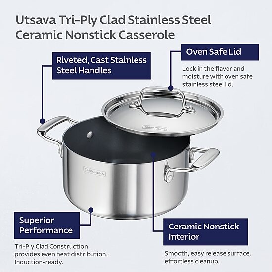 Tramontina Utsava Stainless Steel 3.25-qt. Covered Casserole