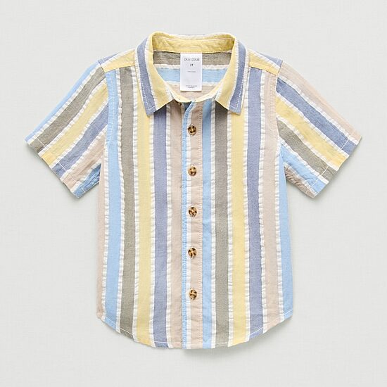 Okie Dokie Seersucker Toddler & Little Boys Short Sleeve Regular Fit Button-Down Shirt