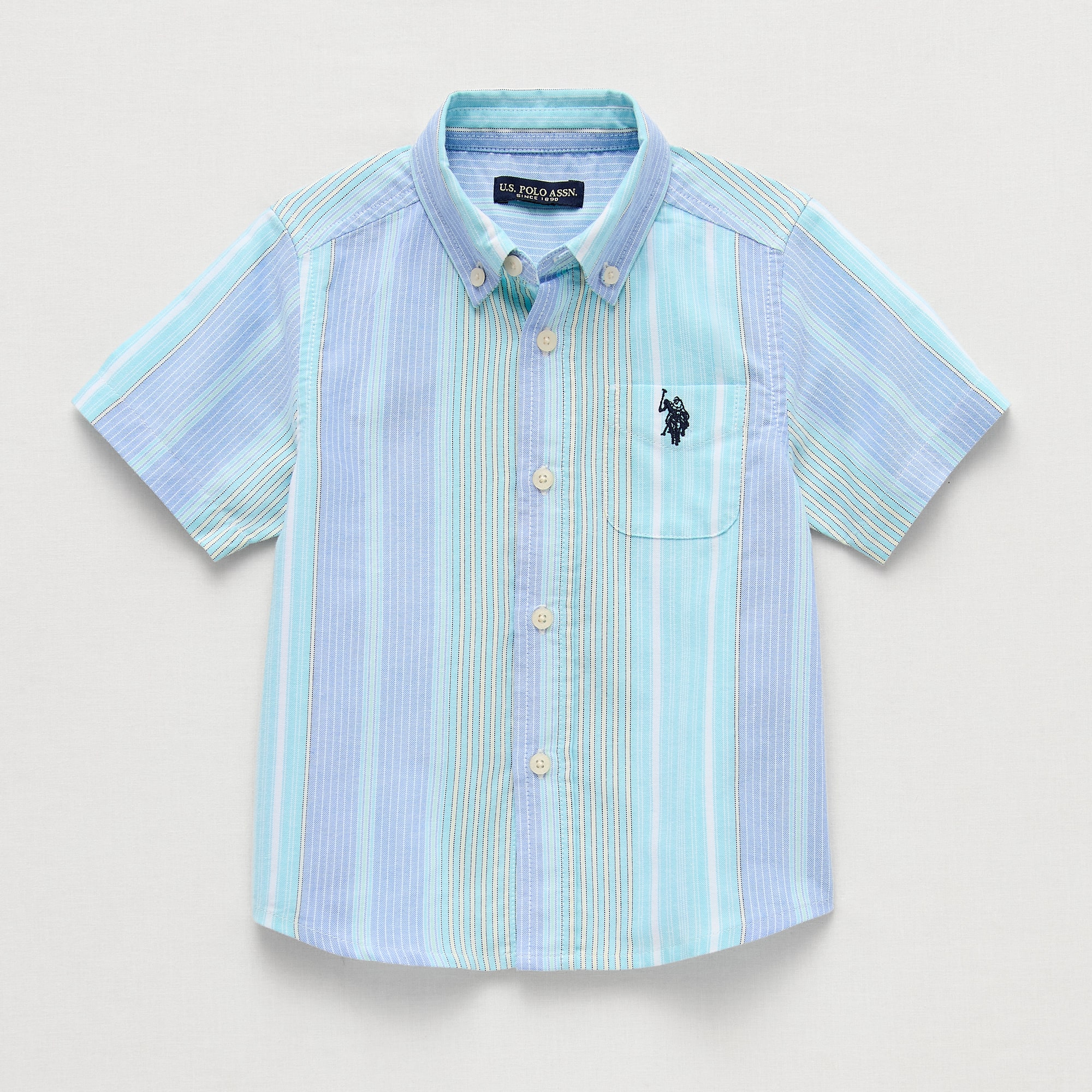 U.S. Polo Assn. Toddler Boys Y Neck Short Sleeve Regular Fit Button-Down Shirt