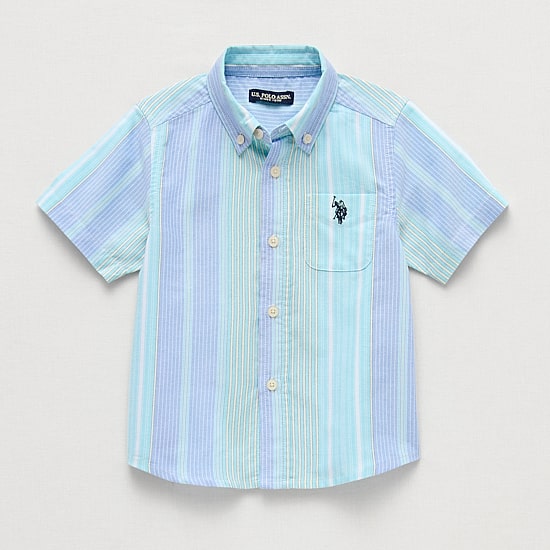 U.S. Polo Assn. Toddler Boys Y Neck Short Sleeve Regular Fit Button-Down Shirt