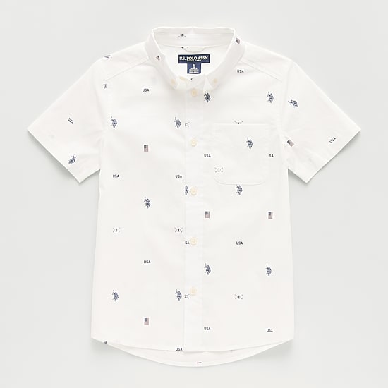 U.S. Polo Assn. Little & Big Kid Boys Short Sleeve Regular Fit Stretch Fabric Embroidered Button-Down Shirt