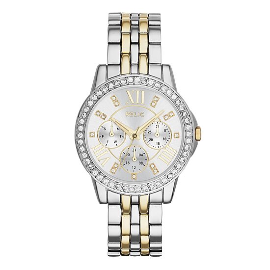 Relic® Womens Crystal-Accent Two-Tone Bracelet Watch ZR15753