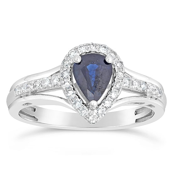 Womens 1/5 CT. Genuine Blue Sapphire 10K Gold Pear Cocktail Ring