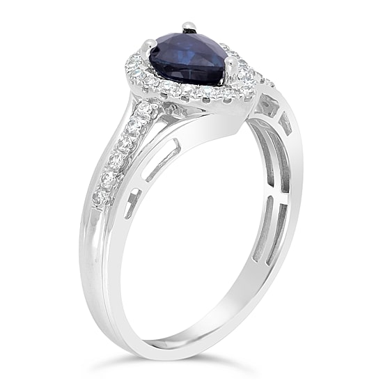 Womens 1/5 CT. Genuine Blue Sapphire 10K Gold Pear Cocktail Ring