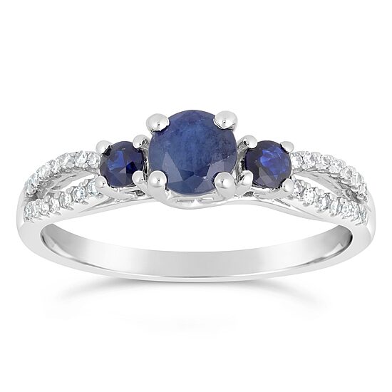 Womens 1/8 CT. T.W. Genuine Blue Sapphire 10K Gold Round 3-Stone Cocktail Ring