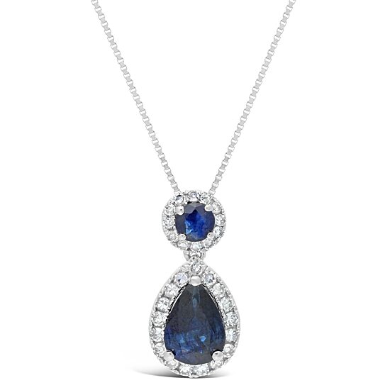 Womens 1/6 CT. T.W. Genuine Blue Sapphire 10K Gold Pear 18 Inch Pendant Necklace
