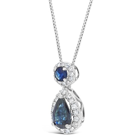 Womens 1/6 CT. T.W. Genuine Blue Sapphire 10K Gold Pear 18 Inch Pendant Necklace