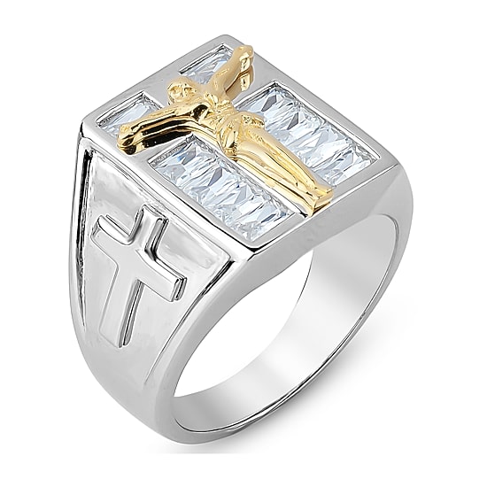 Mens Cubic Zirconia Sterling Silver Cross Fashion Ring