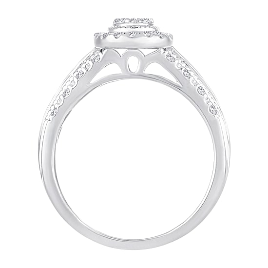 Womens 1/2 CT.T.W. Natural Diamond 10K or 14K White Gold Pear Side Stone Halo Engagement Ring