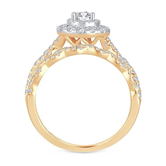 Signature By Modern Bride 1 CT.T.W. Natural Diamond Pear Shape Side Stone Halo Bridal Set in 10K or 14K Gold