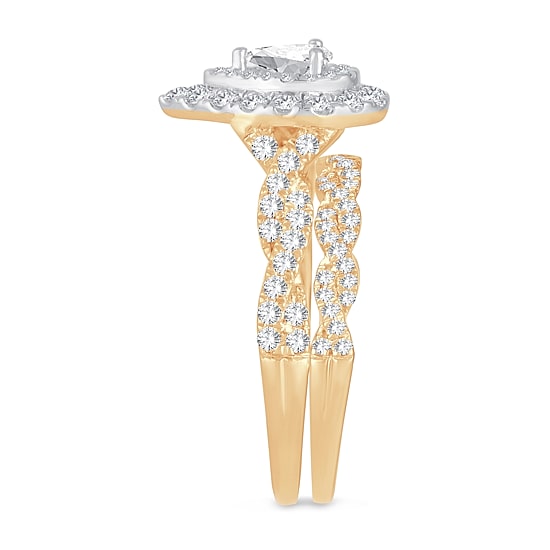 Signature By Modern Bride 1 CT.T.W. Natural Diamond Pear Shape Side Stone Halo Bridal Set in 10K or 14K Gold