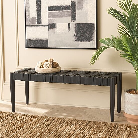 Walda Leather Wood Bench