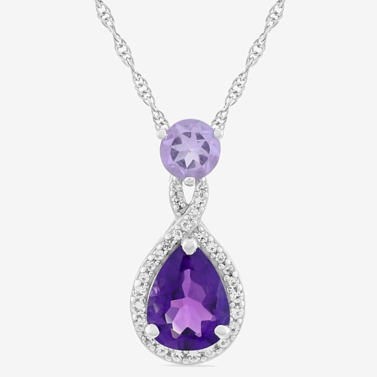 Womens Genuine Purple Amethyst Sterling Silver Pear 18 Inch Pendant Necklace
