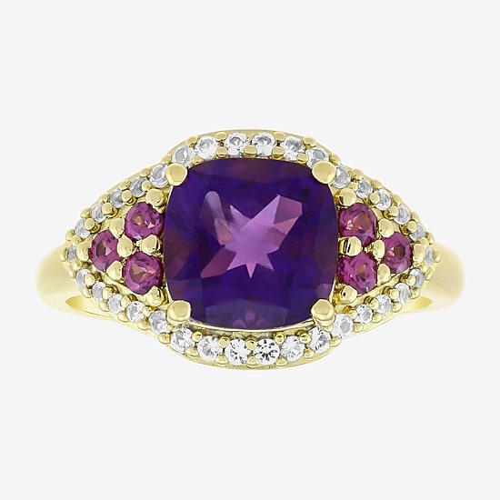 Womens Genuine Purple Amethyst 14K Gold Over Silver Cushion Cocktail Ring