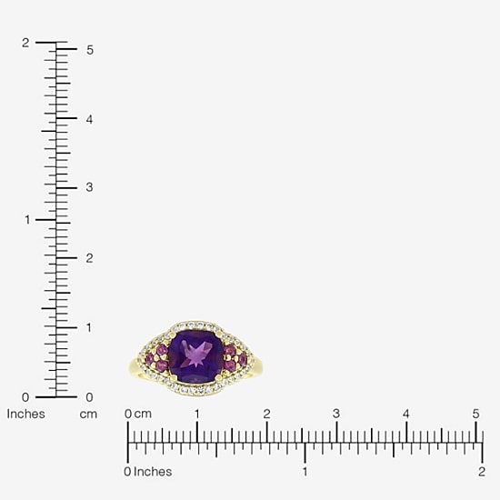 Womens Genuine Purple Amethyst 14K Gold Over Silver Cushion Cocktail Ring