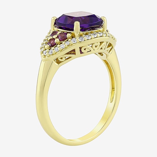 Womens Genuine Purple Amethyst 14K Gold Over Silver Cushion Cocktail Ring