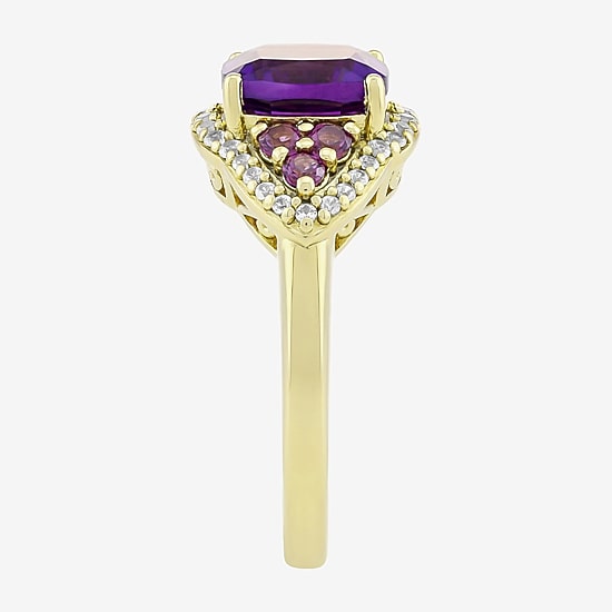Womens Genuine Purple Amethyst 14K Gold Over Silver Cushion Cocktail Ring