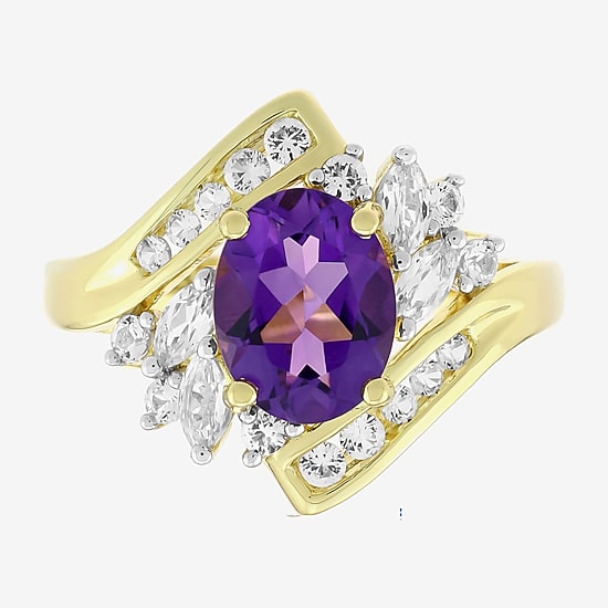 Womens Genuine Purple Amethyst 14K Gold Over Silver Oval Bypass  Cocktail Ring