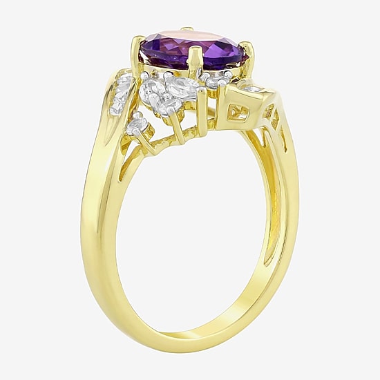 Womens Genuine Purple Amethyst 14K Gold Over Silver Oval Bypass  Cocktail Ring