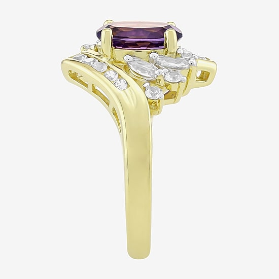 Womens Genuine Purple Amethyst 14K Gold Over Silver Oval Bypass  Cocktail Ring
