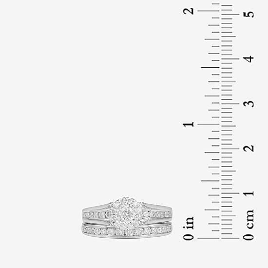 (G, Si2) Womens 1 CT. T.W. Lab Grown White Diamond 10K Gold Round Side Stone Halo Bridal Set