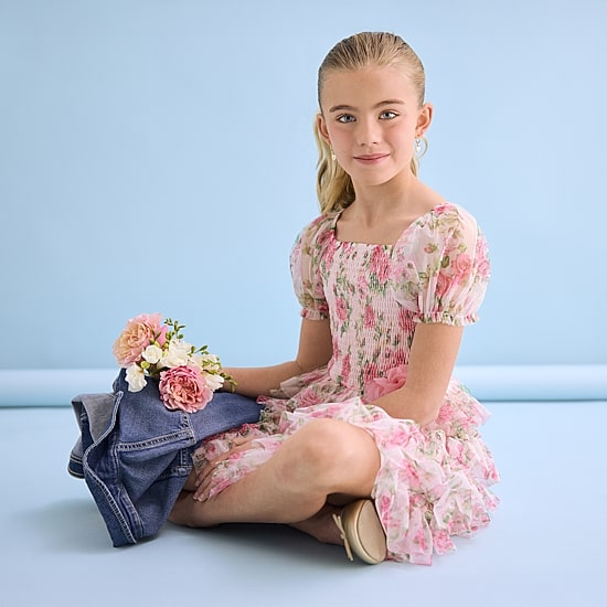 Lilt Big Kid Girls Short Sleeve A-Line Dress