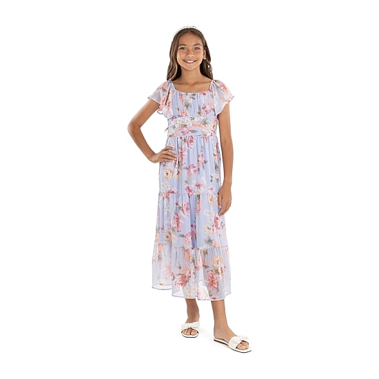 Speechless Big Kid Girls Short Sleeve Flutter Floral Maxi Dress