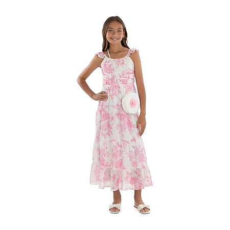 girls floral maxi dress Ugoldhm Girls Floral Maxi Dresses Casual Crew Neck Short Sleeve Summer  T-Shirt Dress 4-14 Years
